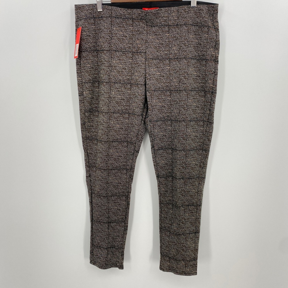 Maze Collection Plaid Leggings Womens 3X Brown Windowpane Career Office Stretch
